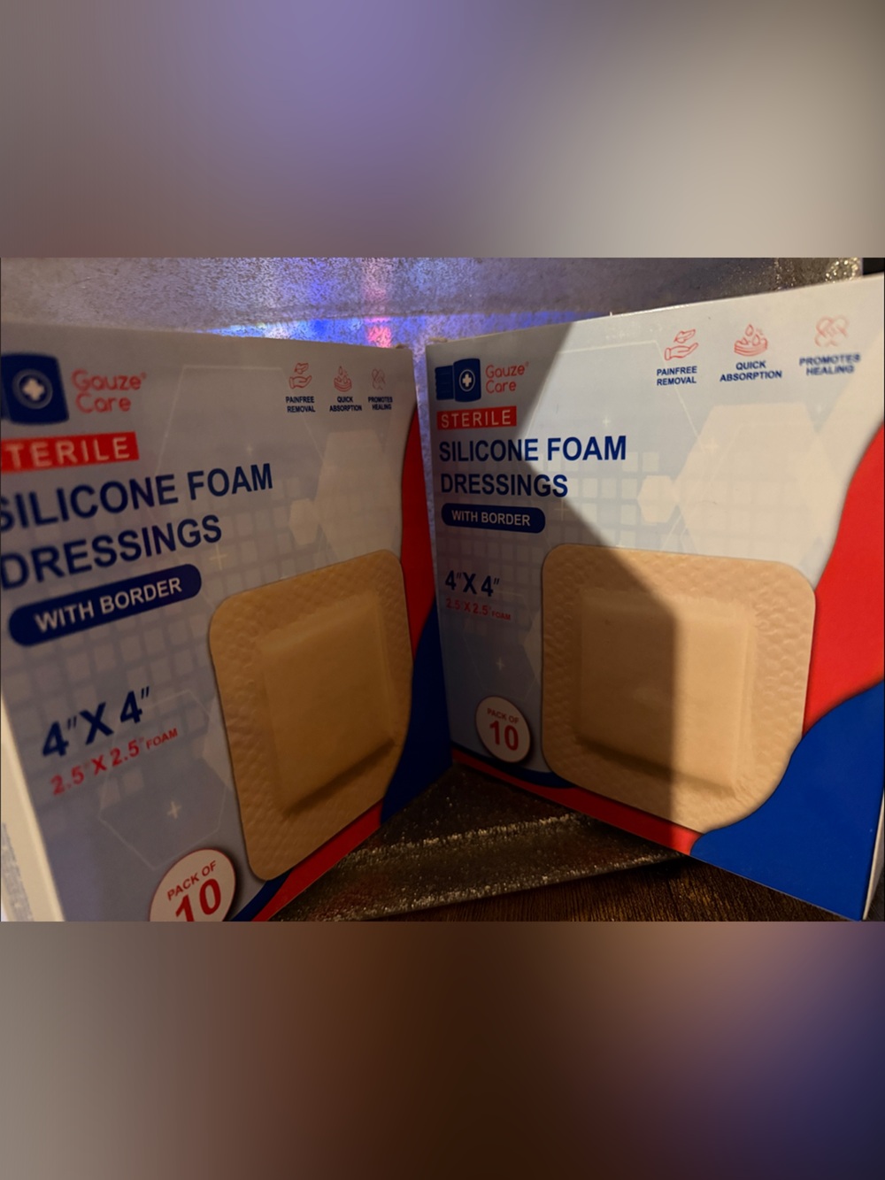 2 boxes of Silicone Foam Dressings 4" x 4" - Beige (Pack of 10)